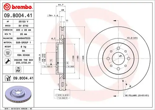 спирачен диск BREMBO 09.8004.41