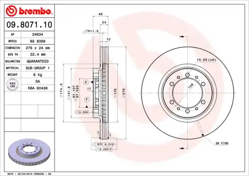 спирачен диск BREMBO 09.8071.10