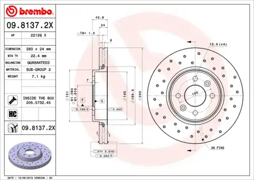 спирачен диск BREMBO 09.8137.2X