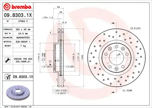 спирачен диск BREMBO 09.8303.1X