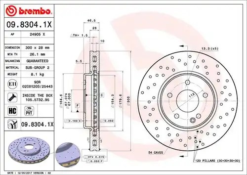 спирачен диск BREMBO 09.8304.1X