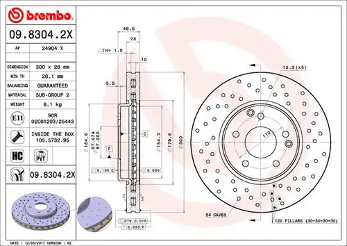 спирачен диск BREMBO 09.8304.2X