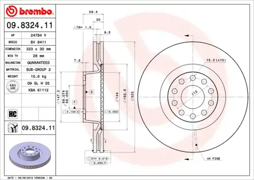 спирачен диск BREMBO 09.8324.11