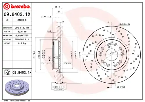 спирачен диск BREMBO 09.8402.1X