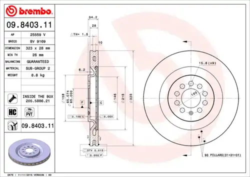 спирачен диск BREMBO 09.8403.11