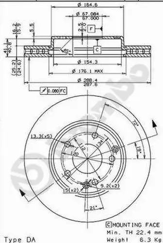 спирачен диск BREMBO 09.8411.10