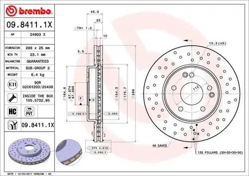 спирачен диск BREMBO 09.8411.1X