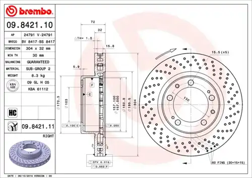 спирачен диск BREMBO 09.8421.10