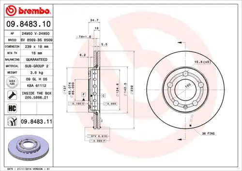 спирачен диск BREMBO 09.8483.10