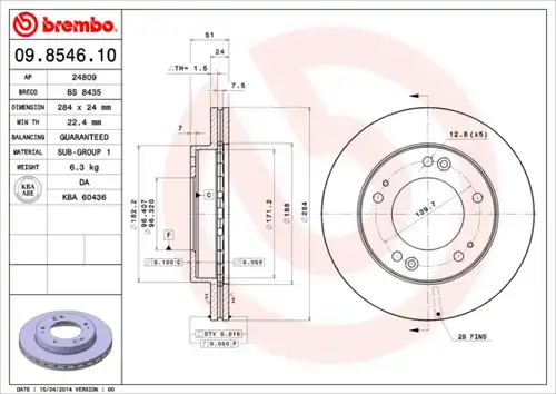 спирачен диск BREMBO 09.8546.10