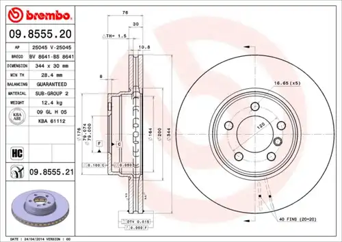 спирачен диск BREMBO 09.8555.20