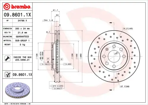 спирачен диск BREMBO 09.8601.1X