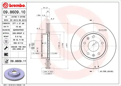 спирачен диск BREMBO 09.8609.10