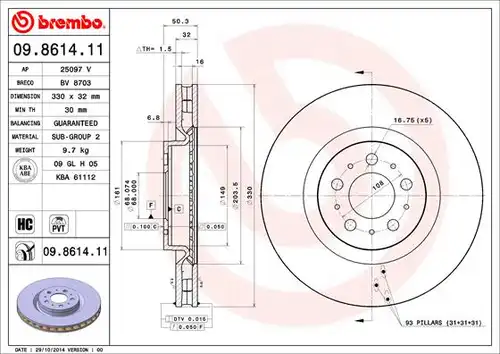 спирачен диск BREMBO 09.8614.11