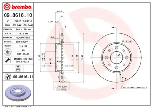 спирачен диск BREMBO 09.8616.10