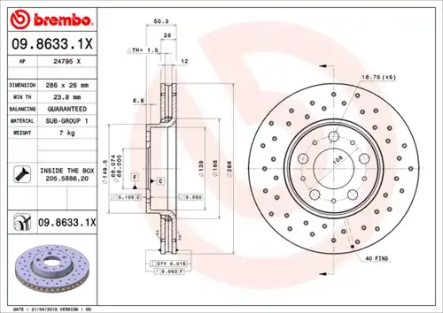 спирачен диск BREMBO 09.8633.1X