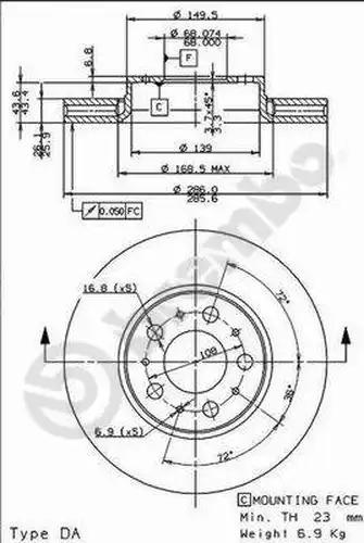 спирачен диск BREMBO 09.8633.75