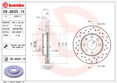 спирачен диск BREMBO 09.8635.1X