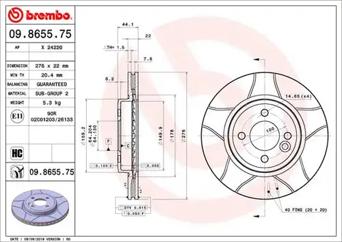 спирачен диск BREMBO 09.8655.75