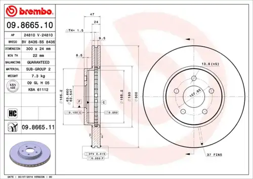 спирачен диск BREMBO 09.8665.10