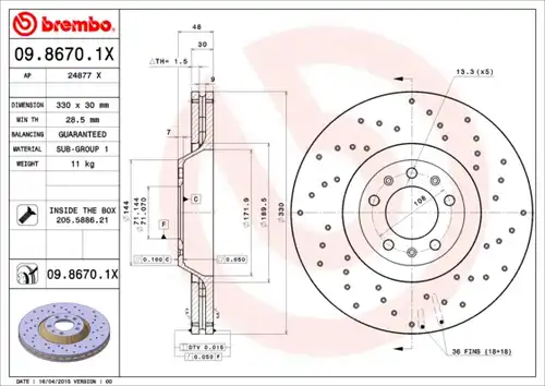 спирачен диск BREMBO 09.8670.1X