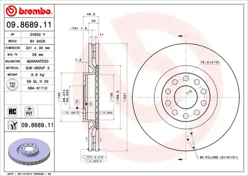 спирачен диск BREMBO 09.8689.11