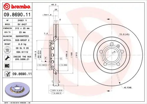 спирачен диск BREMBO 09.8690.11