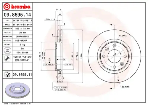 спирачен диск BREMBO 09.8695.11