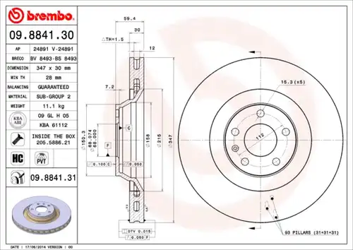 спирачен диск BREMBO 09.8841.31