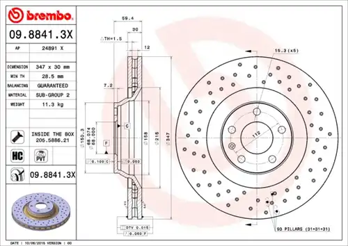 спирачен диск BREMBO 09.8841.3X