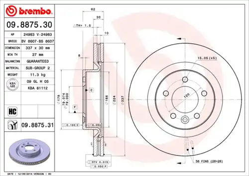 спирачен диск BREMBO 09.8875.31