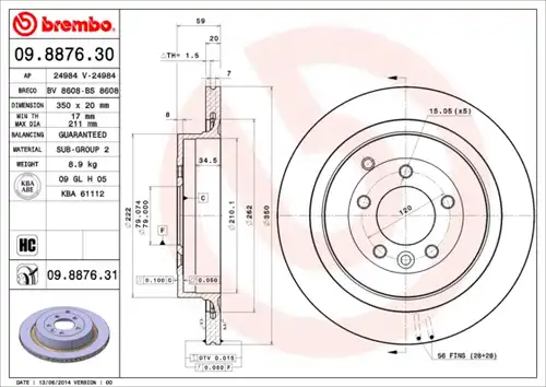 спирачен диск BREMBO 09.8876.31