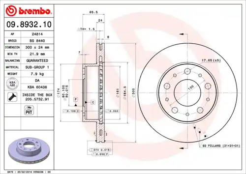 спирачен диск BREMBO 09.8932.10