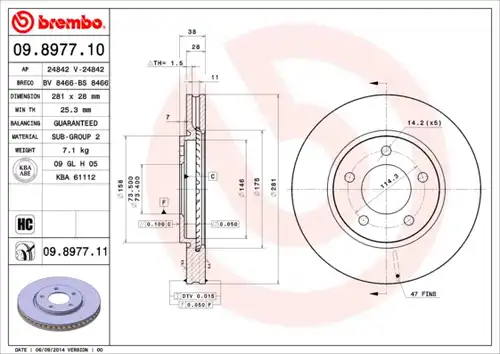 спирачен диск BREMBO 09.8977.10