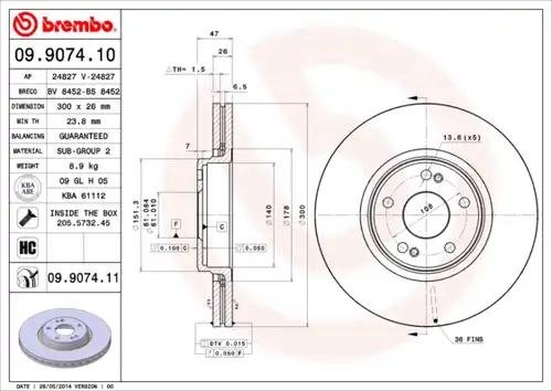 спирачен диск BREMBO 09.9074.10