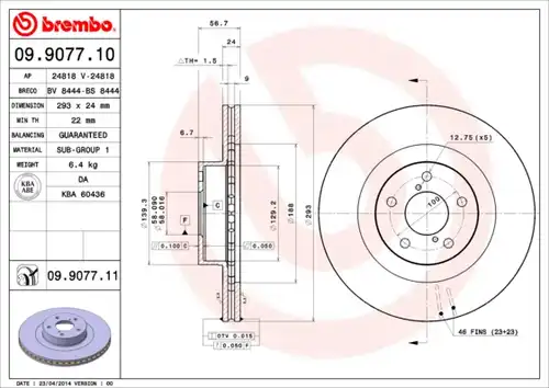 спирачен диск BREMBO 09.9077.10