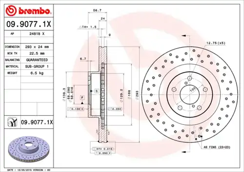 спирачен диск BREMBO 09.9077.1X