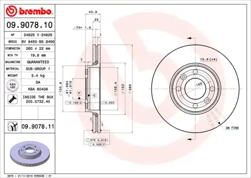 спирачен диск BREMBO 09.9078.10