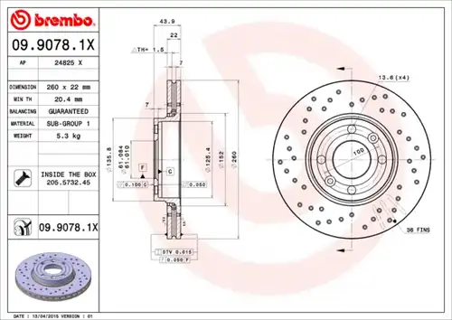 спирачен диск BREMBO 09.9078.1X