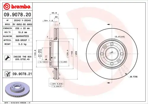 спирачен диск BREMBO 09.9078.21