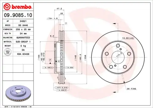 спирачен диск BREMBO 09.9085.10