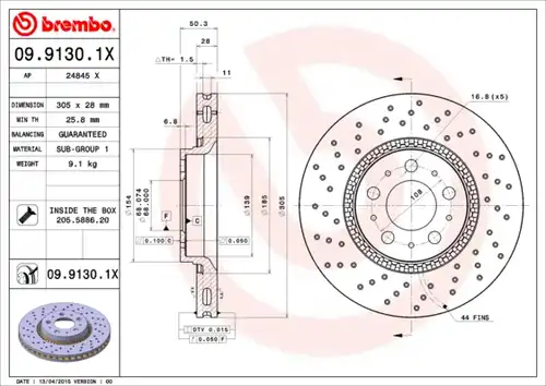 спирачен диск BREMBO 09.9130.1X