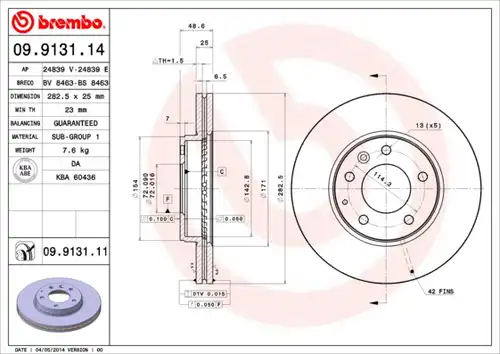 спирачен диск BREMBO 09.9131.11