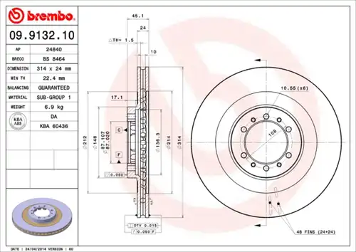 спирачен диск BREMBO 09.9132.10