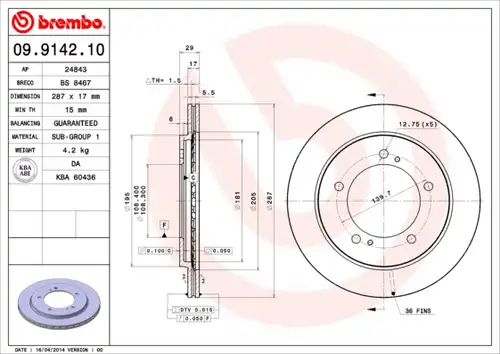 спирачен диск BREMBO 09.9142.10