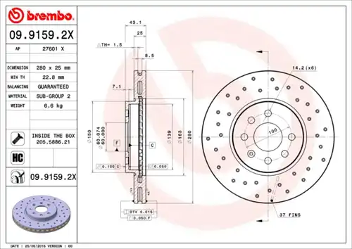 спирачен диск BREMBO 09.9159.2X