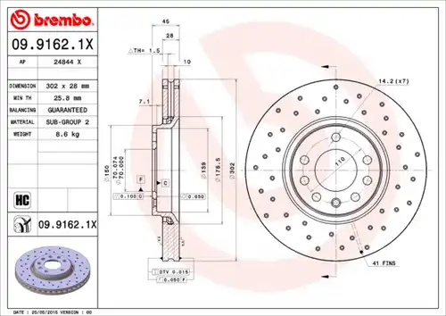 спирачен диск BREMBO 09.9162.1X