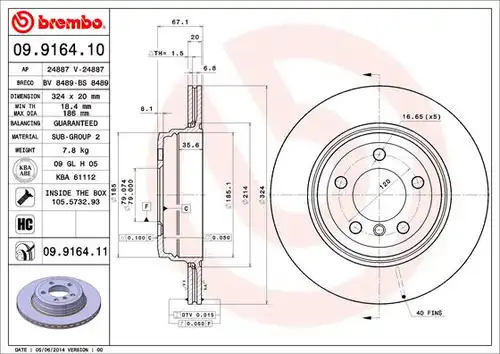 спирачен диск BREMBO 09.9164.10