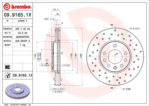 спирачен диск BREMBO 09.9165.1X