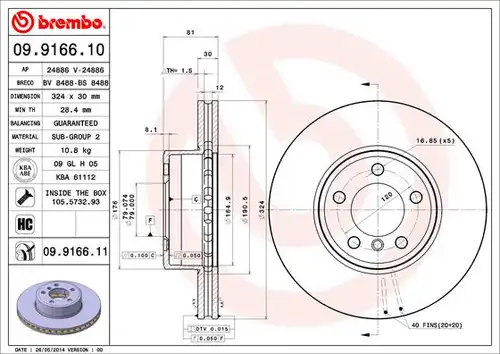 спирачен диск BREMBO 09.9166.11